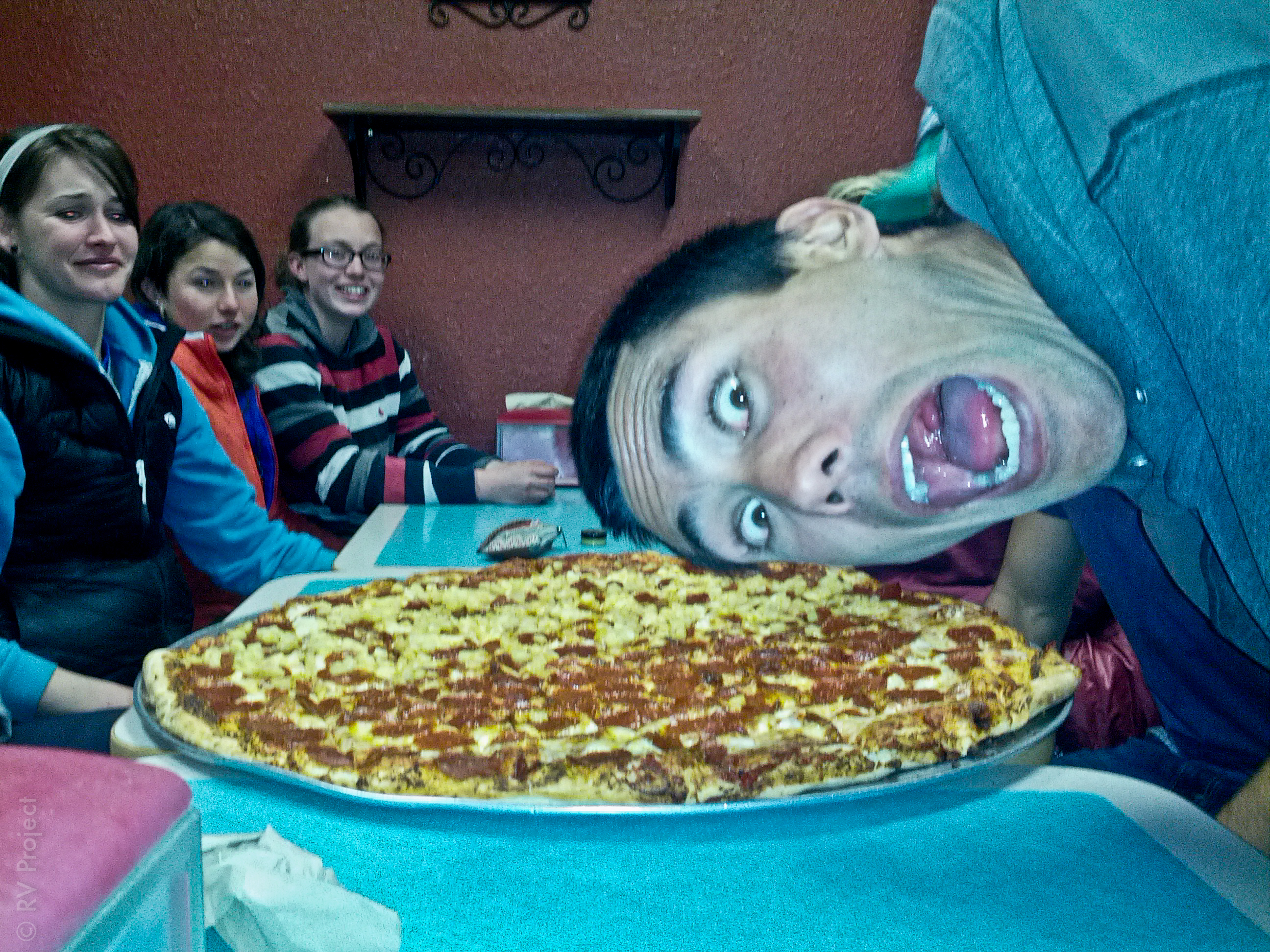 28-inch pizza. 'Nuff said. Oh, and nice photobomb, Spenser.